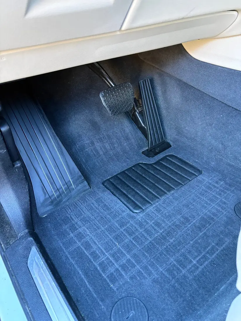 Freshly shampooed carpet and floor mat with clean vacuum lines