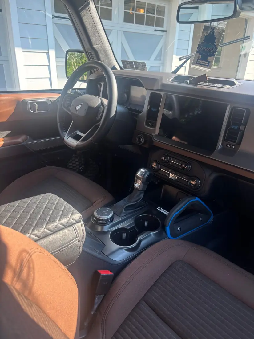 Ford Bronco cabin with cleaned dash, console and leather seats