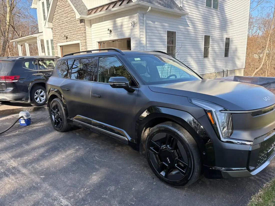 Black Kia EV9 after a full exterior detail